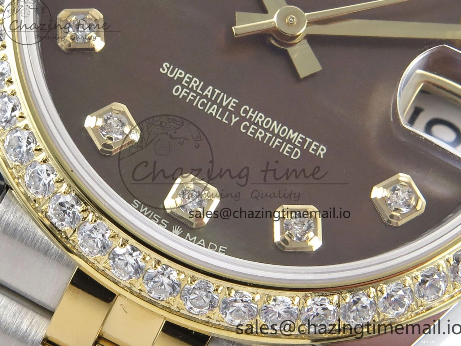 Good Copy Rolex Watches Bezel on Dial ARF Bracelet Best Snug 409 Edition Diamonds DateJust Jubilee ETA YG 1:1 Brown 904L SS Diamonds 31 278383RBR Steel 1222